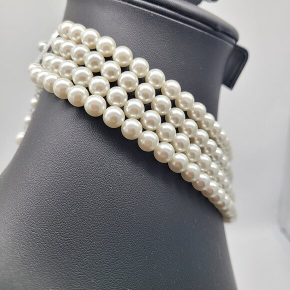Vtg Signed Japan Faux Pearl White Multistrand Choker Collar Necklace Graduated - Picture 5 of 8